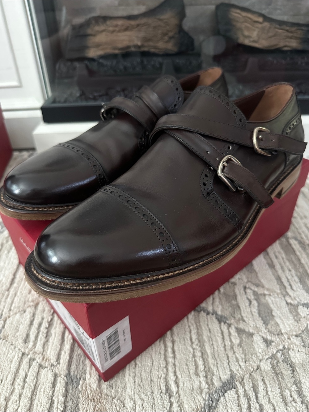 Salvatore Ferragamo Dark Brown Double Monk Strap Oxfords